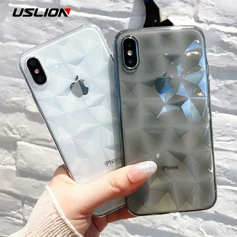 

USLION Clear Diamond Pattern Case For iPhone XR XS MAX X 8 7 6 Plus Soft TPU Phone Cover For iPhone 7 6s Plus Transparent Cases