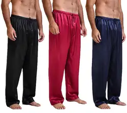 Новые Брендовые мужские шелковый атлас пижамы брюки сна Ночная рубашка; одежда для сна брюки