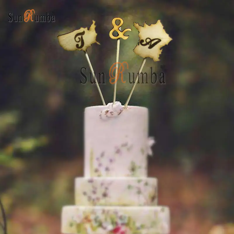 

3pcs Personalized Custom Map Cake Topper Wedding Decoration Wood Rustic Vintage Engagement Party for Cake Toppers Wedding Decor