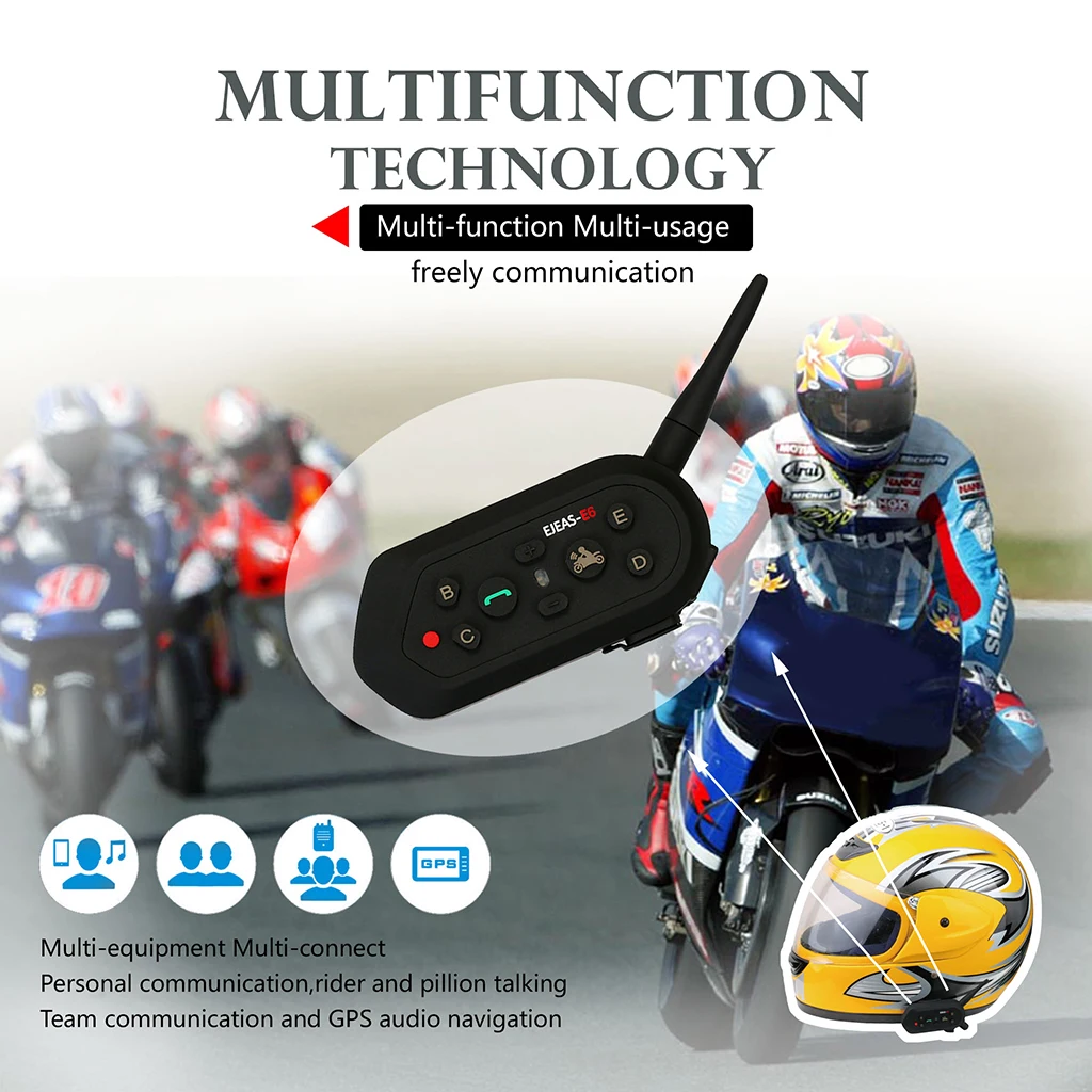 

1200M Bluetooth Motorcycle Helmet Interphone Intercom Headset E6