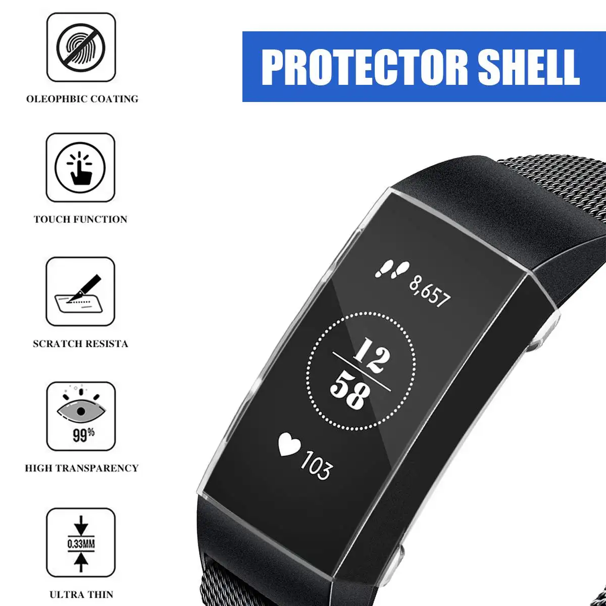 

Silicone Transparent TPU Watch Case Full Cover Shell Protect for Fitbit Charge 3 Smartwatch Bracelet Screen Protector