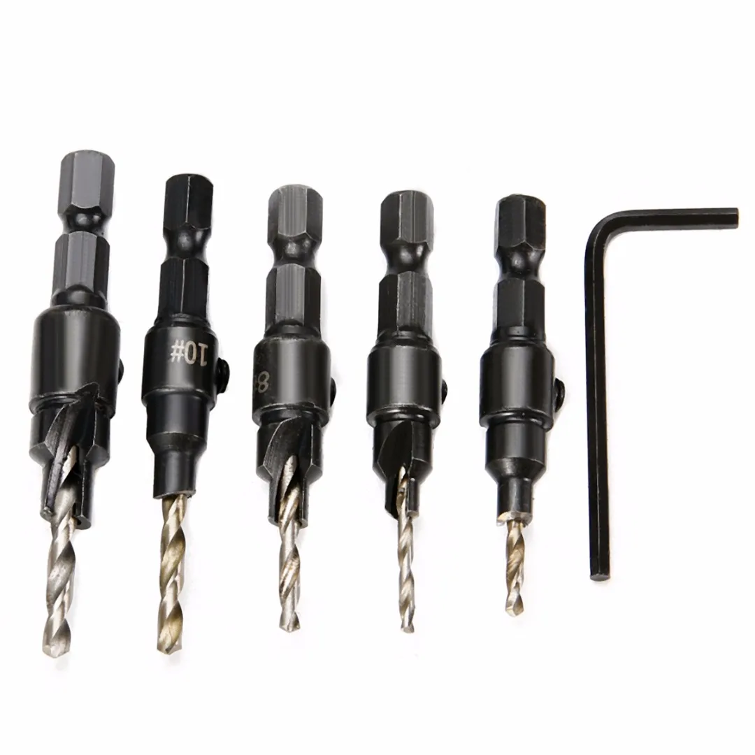 

5Pcs Countersink Drill Bits Set Mayitr Hex Shank Wood Drilling Tool #5 #6 #8 #10 #12 For Power Tools