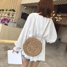 Круглая ручная пляжная сумка Летняя мини винтажная ручная работа через плечо соломенная сумка плетеная Сумка Из Ротанга Круглая Бумажная веревка сумки на плечо