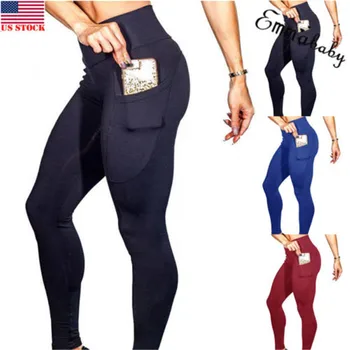

US Women Sexy Push Up Sport Skinny Leggings Fitness Casual Solid Knitted High waist Legging