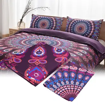 

New Style Printing Soft Duvet Bedding Set quiltcover Pillowcase 3 Sizes purple Single Double duvet cover set