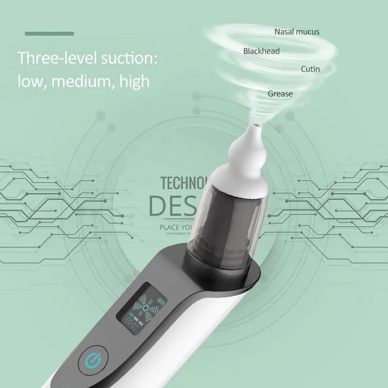 2 in 1 Baby Electric Nasal Aspirator Newborn Baby Nose Cleaner Adult Blackhead Remover 3 Speed Adjustable 5 Replaceable Tips