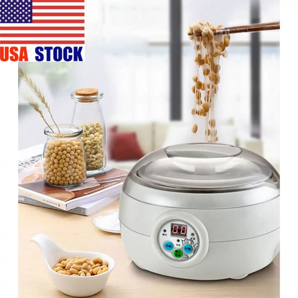 1.5L 220 В 15 Вт белый Электрический автоматический йогурт рисовое вино Natto кухня контейнер йогурт кухонная техника 14x21 см - изображение