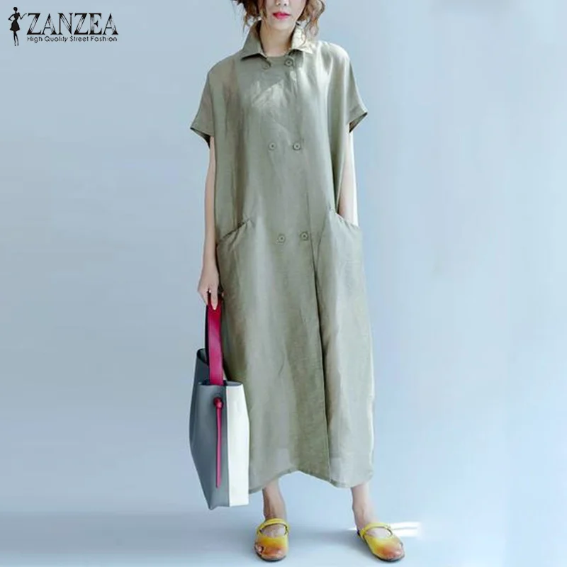 

ZANZEA 2019 Summer Women Elegant Long Maxi Vestidos Ladies Casual Cotton Long Shirt Vestidos Beach Party Robe Femme Plus Size