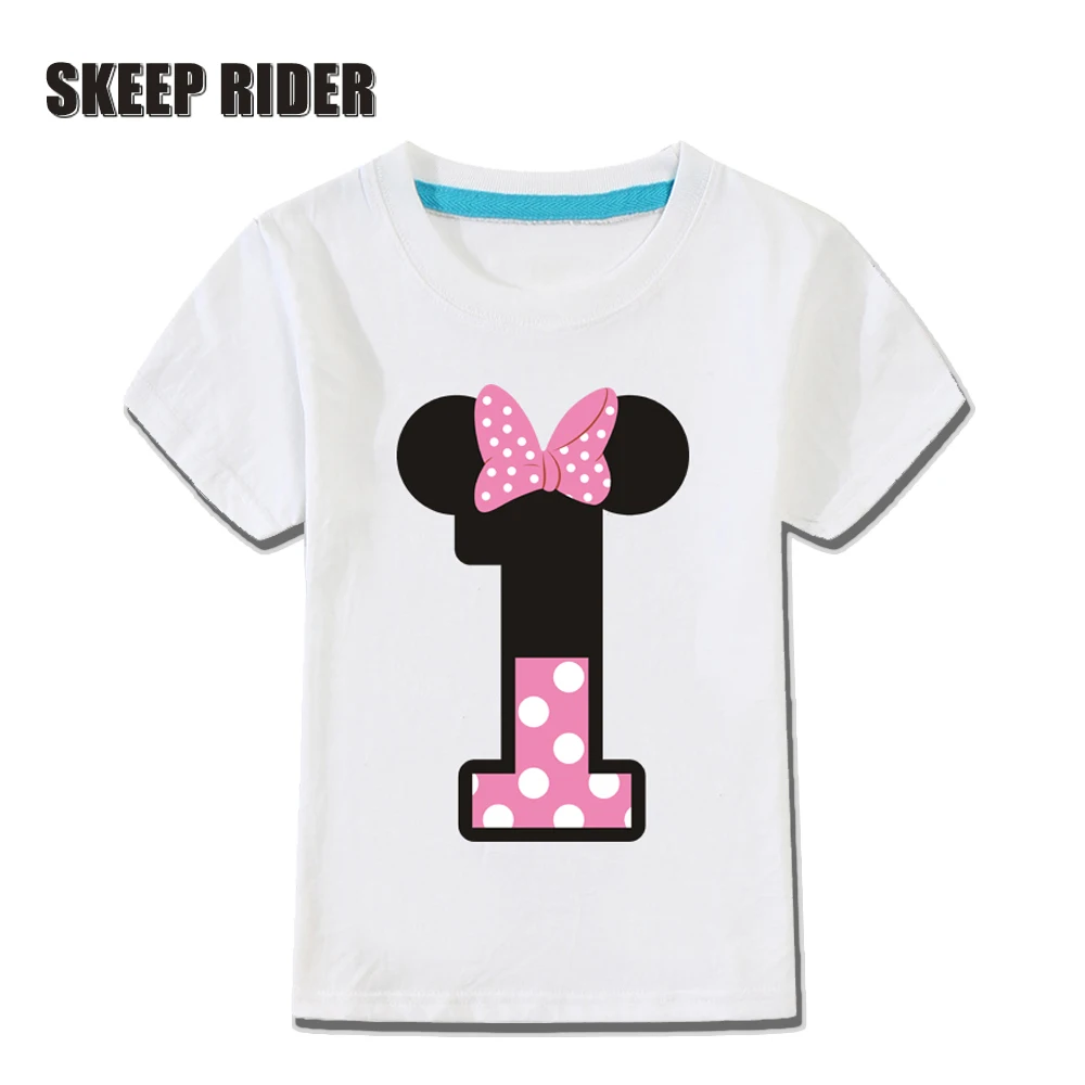 

2-14 Year Number Letter Print Girls Happy Birthday T-Shirt Kids Cute Bow-tie T Shirt Little Baby Children Pure Cotton Tops