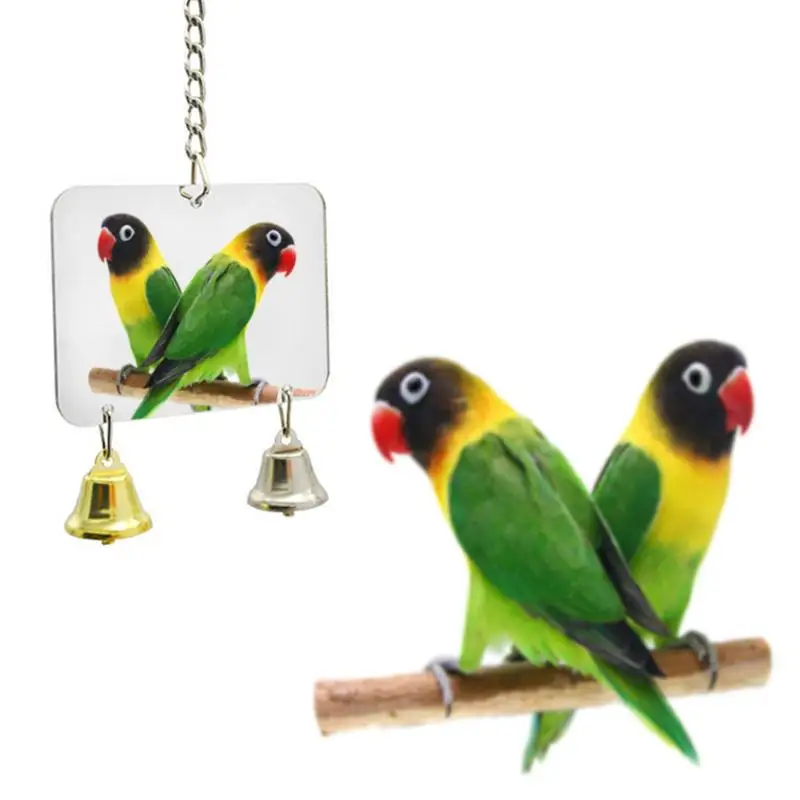 

Parrot Bell Toy Pet Bird Mirror Toy Heart-shaped Round Rectangle Optional With Bell In Random Color ABS Pet Anti-broken