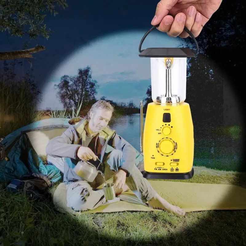 

Camping Light Hand Crank Solar Dynamo Emergency Radio AM/FM Camping Lantern AA Rechargeable Tent Led Lights #1009