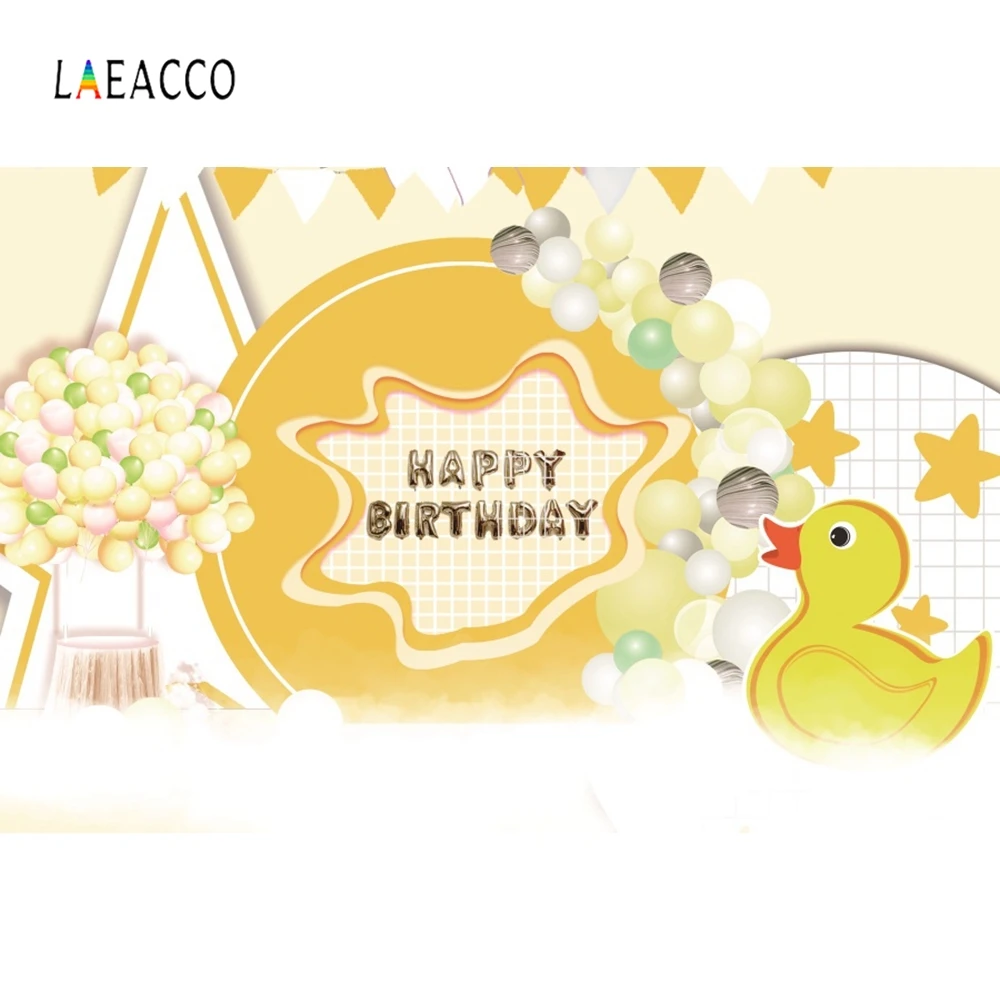 

Laeacco Yellow Duck Balloons Baby Birthday Backdrop Photography Backgrounds Customized Photographic Backdrop For Photo Studio