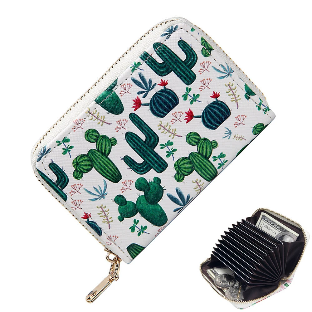 Rfidプリントショートアコーディオンクレジットカードホルダー女性の小さなかわいいサボテン財布女の子ビジネスidカードケース女性コイン財布 Card Id Holders Aliexpress