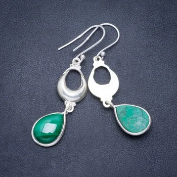 

Natural Malachite Handmade Unique 925 Sterling Silver Earrings 2" A0947
