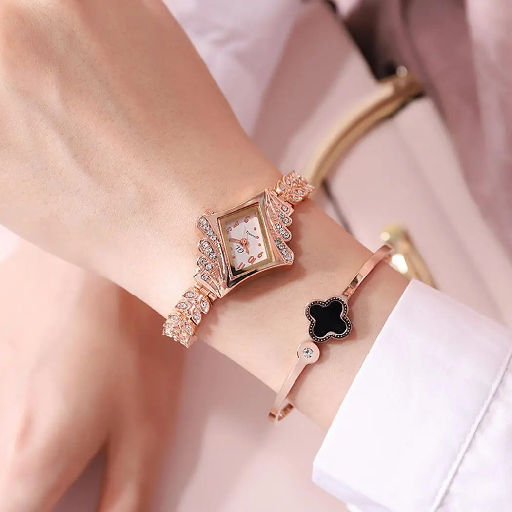 New Women Fashion Lozenge Shape Analog Complete Schedule 9mm Quartz Wrist Watch Bracelet Easy To Read Bangle | Наручные часы