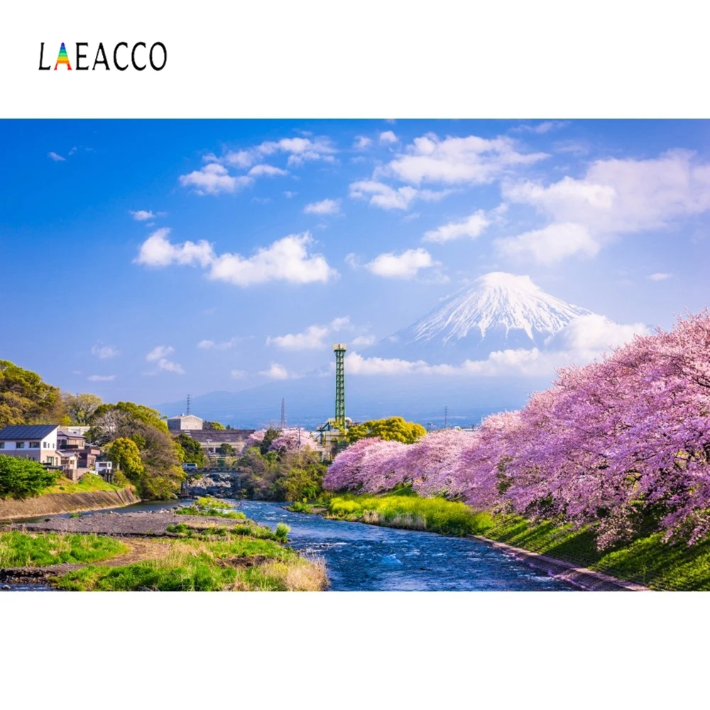 

Laeacco Mount Fuji Sakura Cherry Backdrops Flower Photography Backgrounds Customized Photographic Backdrops For Photo Studio