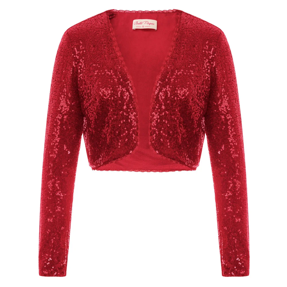

BP Women's coat Shining Sequined Long Sleeve top Cropped Length Open Front Bolero Shrug