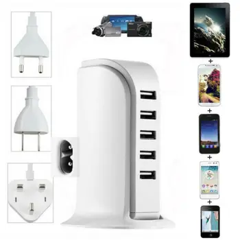 

30W Multi 5 USB Ports Charger Desktop Charger Rapid Tower Charging Station Power Adapter For Mobile Phone US/EU/UK Plug 20A05