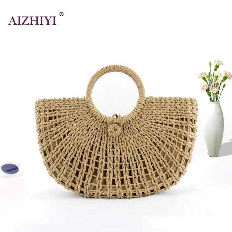 2019 أزياء السيدات الصيف عارضة المنسوجة شنطة كتف المرأة الرجعية خمر الجوفاء الشاطئ أعلى-حقائب بيد