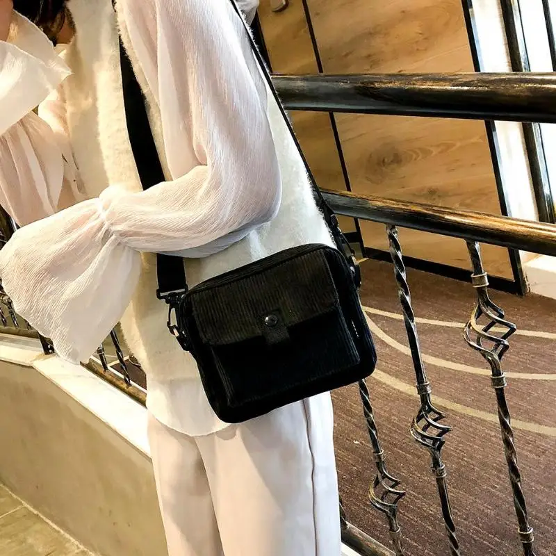 

Korean Preppy Style Sling Corduroy Crossbody Messenger Bag Casual Women Shoulder Satchel Bags Phone Coin Bag Small Bag