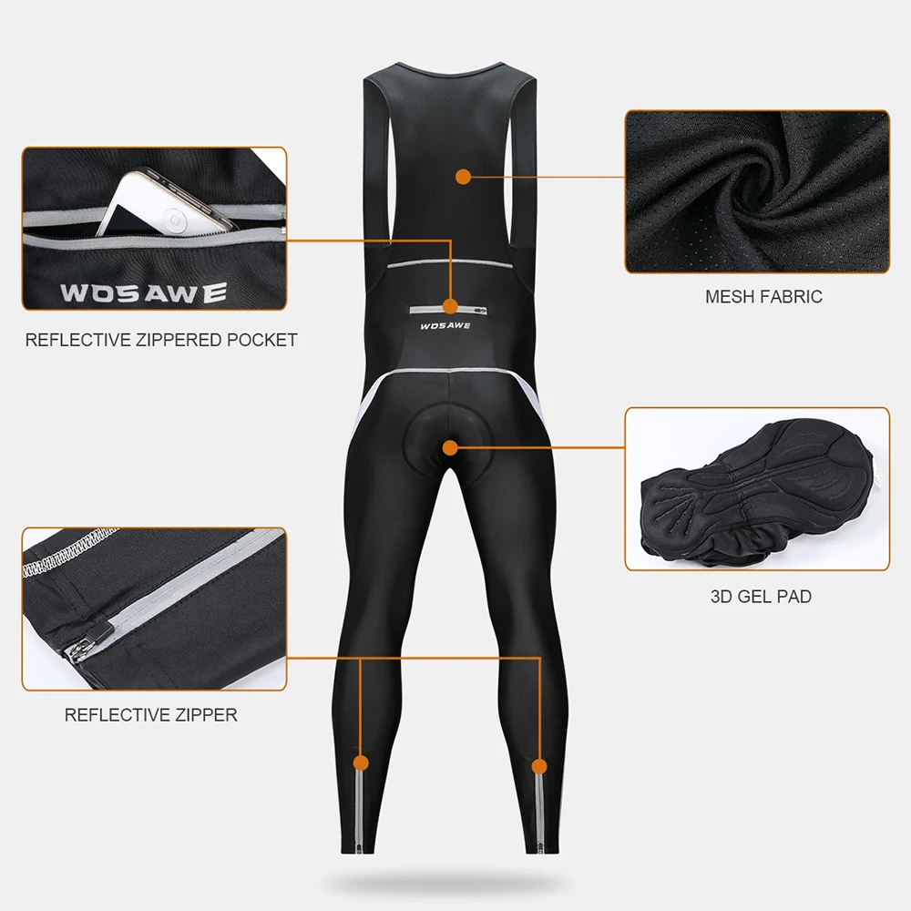 Cycling Bib Trousers Autumn Winter Thermal 3D Gel Padded Cycling Bib Pants Mountain Bike Pants Bicycle Tights