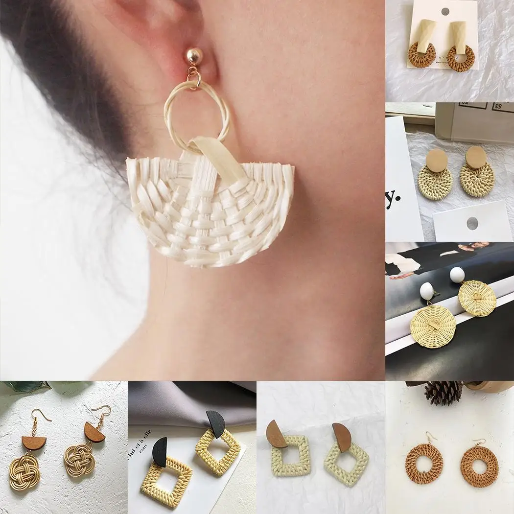 

Women Elegant Personality Rattan Dangle Drop Party, Anniversary, Everyday Retro Earrings Khaki Jewelry