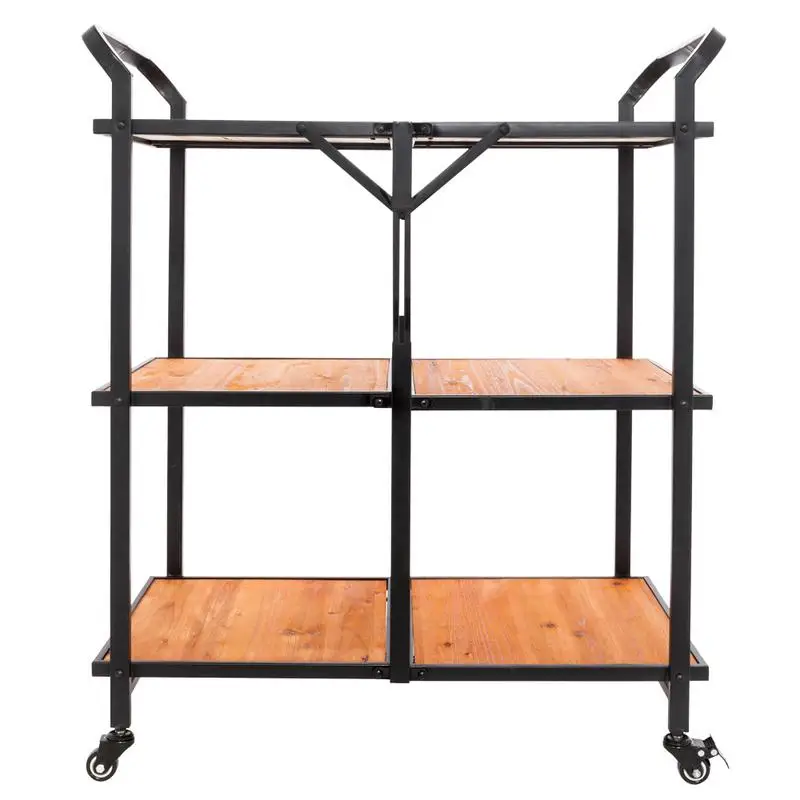 

Multi-function Cart Iron And Wood Foldable Storage Shelf Industrial Style Food Sundries Organizer Home Kitchen Cart With Wheel