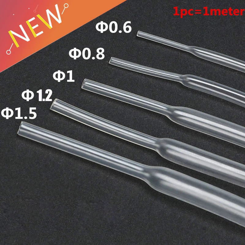5 метров(5 шт)/партия 2:1 прозрачные 0,6 мм 0,8 мм 1 мм 1,2 мм 1,5 мм термоусадочные Термоусадочные трубки обмотки провода