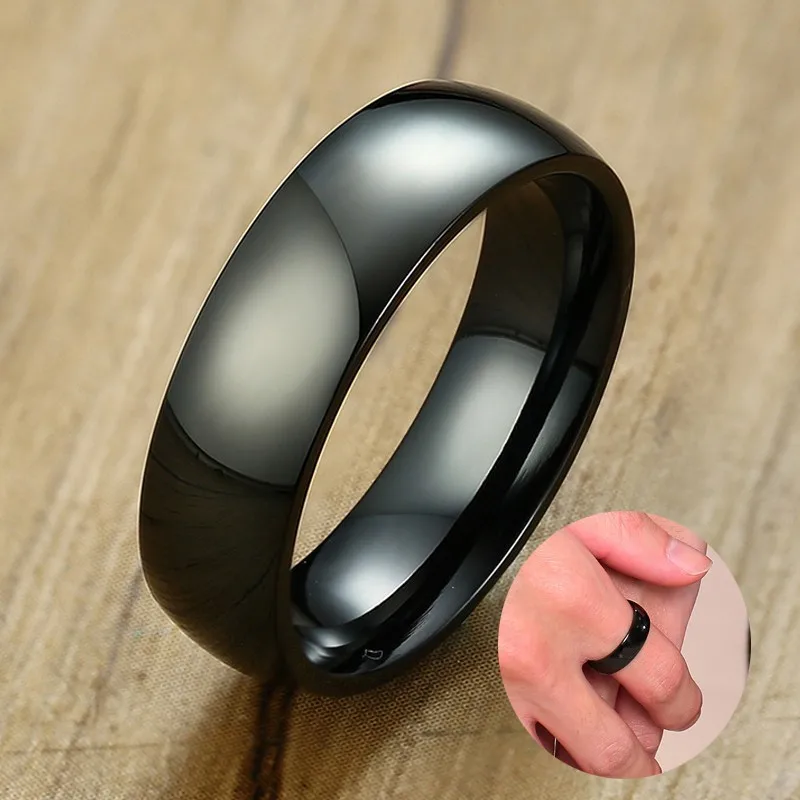 

Classic Men Rings Stainless Steel Wedding Brands Black Tone 6mm engagement
