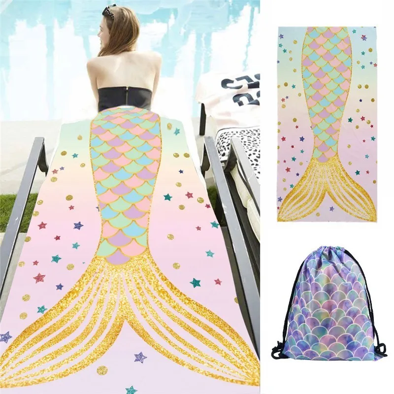 

Thin Microfiber Soft Beach Towels Lovely Colorful Scale 3d Print Shower Travel Towel Rectangular Beach Towel With Drawstring Bag