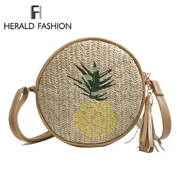 

Herald Fashion Women Straw Bags Bohemian Rattan Round Female Beach Shoulder Bag Circle Lady Weave Handmade Kintted Messenger Bag