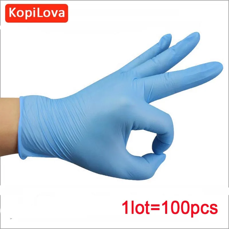 KopiLova 100 шт. синий DisposableNitrile Перчатки Нескользящие антистатические бытовые