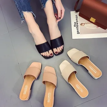 

2019 Summer New Style Korean-Style Versatile with Slippers Female Fashion Outer Wear Word Drag Female Block Heel Non-Slip Sandal