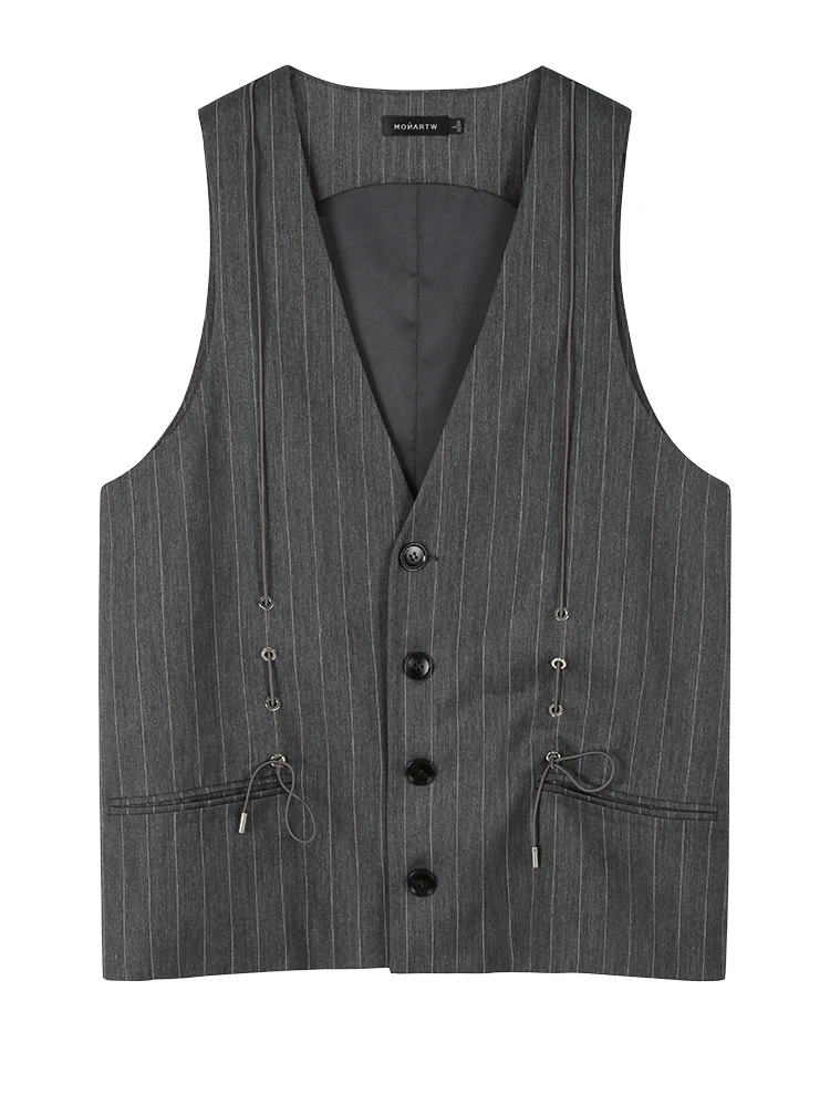 

Vests V-Neck Single Breasted Pockets Button Striped Regular High Street