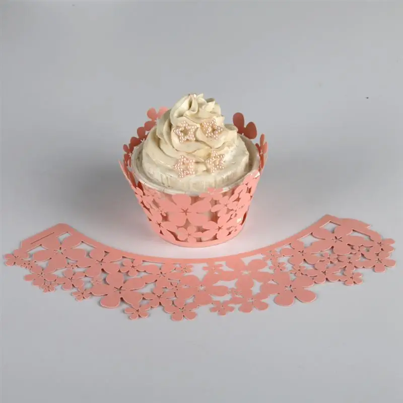 12x Heart Hollow Vine Lace Cupcake Wrappers Cases Laser Cut Box Cupcake Wrappers