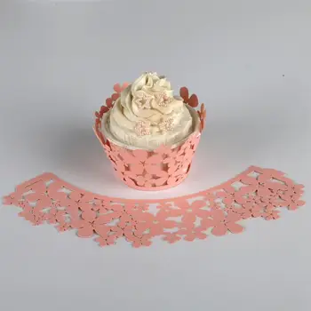 

Muffin Cupcake Wrapper Ornament Cases Pink Carving Cupcake Wrappers 10pcs Shimmering Hollow Out Non-toxic Mousse