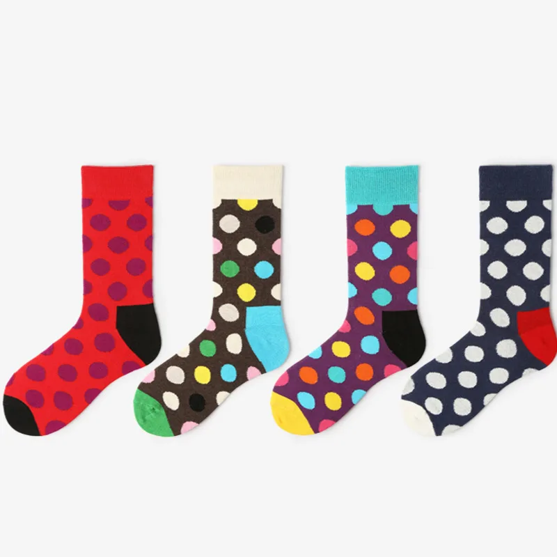 

Красочные волнистые мужские точки сплайсинга моды счастливой личности Harajuku Смешные уличные скейты хип-хоп мужской повседневный мягкий хлопковый носок