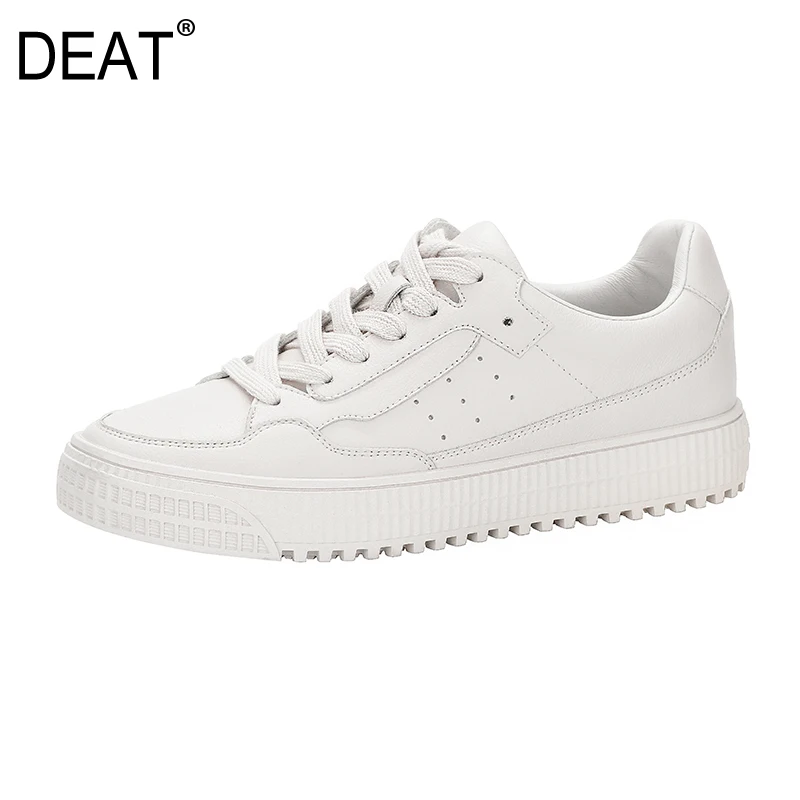 Pu deat2019 En Mode Blanc Bout Printemps Décontracté Plates D'été Rond Nouveau Simples Lacets Chaussures Femmes De À Marée Loisirs White Cuir 10sj145 rxBoeCEQdW