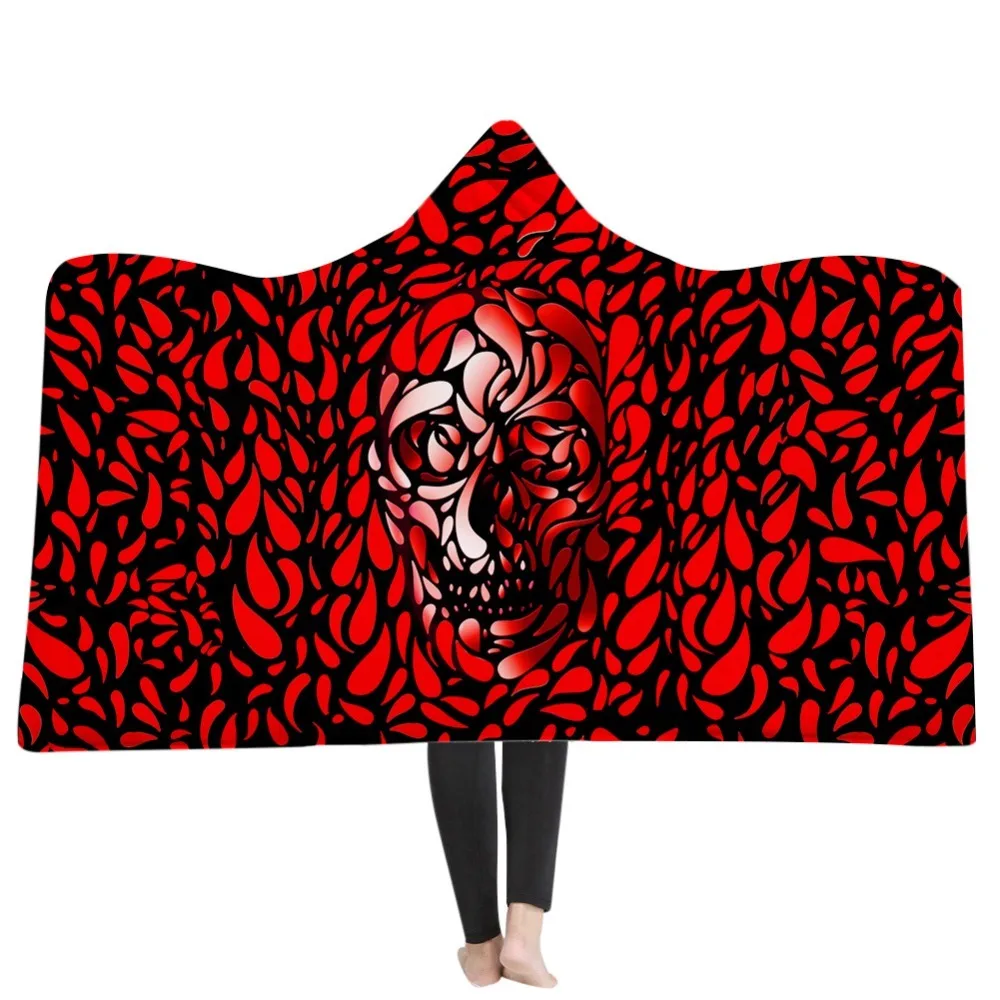 

3d Hooded Blanket Skull Print Blankets Soft Throw Blankets Kids Adults Blankets Rap Rock Style Simply For Carrying