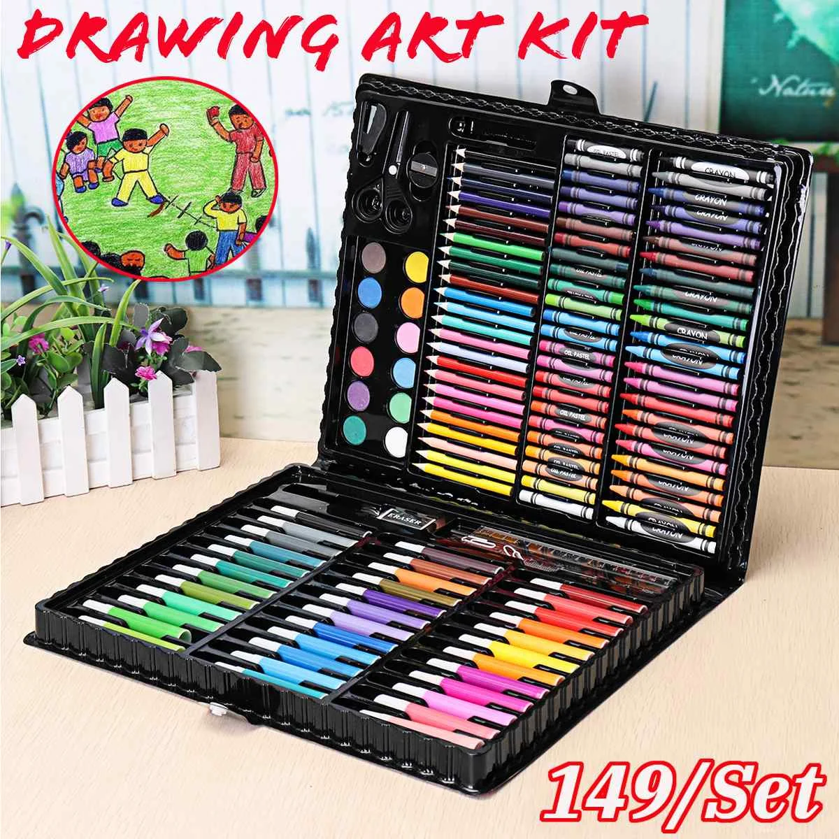 Günstige 149 teile satz Komplette Farbe Zeichnung Kunst Kit Malerei Liefert Holz Box Set Lagerung Fall 138 Stück Geschenk Bleistift