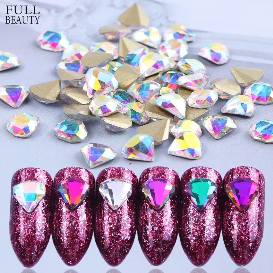 

10pcs 8mm Nail Rhinestones Diamond Shape AB Crystal Glitter Flatback Gems Fashion Shiny Manicure 3D Nail Art Decorations CH788