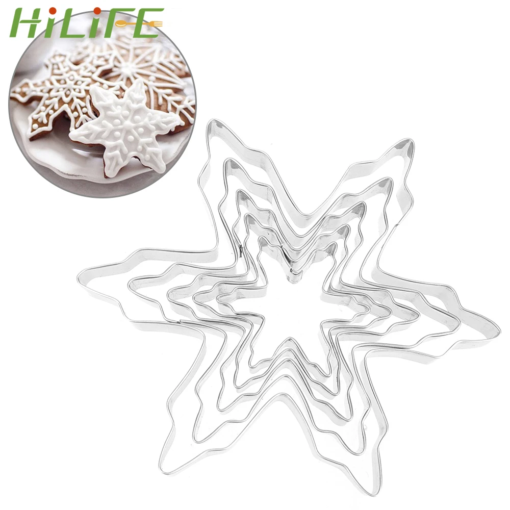 

HILIFE Cake Decorating Molds Snowflakes Shape Biscuit Fondant Cookie Cutter Kitchen Accessories 5pcs/Set Stainless Steel