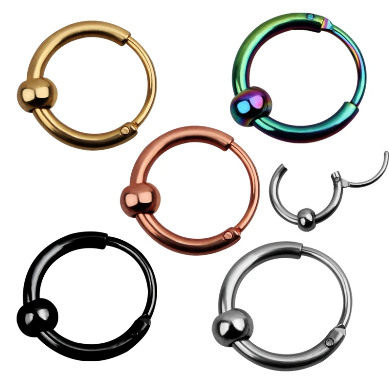 

12g 2pcs Hinged Segment Nose Ring Clicker Helix Piercing Ear Cartilage Tragus Nose Rings Hoop Neus Pircing Body Jewelry Unisex