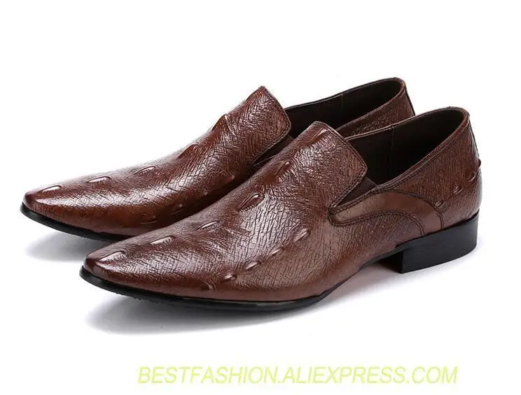 on brown Vestido Apontou Homens Dos Oxfords Sapatos Black Genuíno Toe Elástico chocolate Slip Formal Couro Derby De qUdZt
