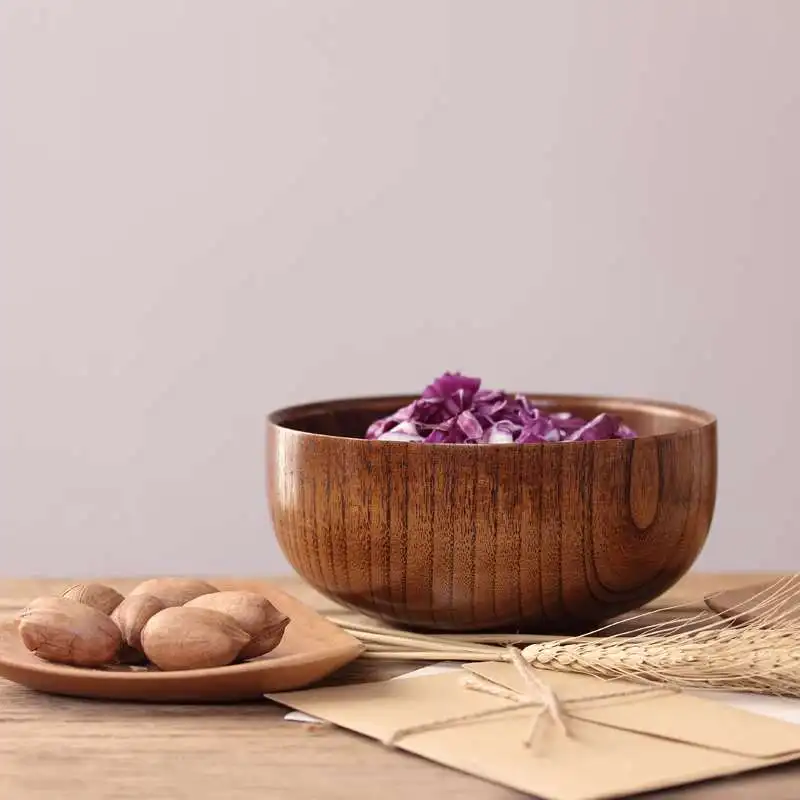 Tofok 1 шт. модная круглая миска из натурального дерева кухонная ручная работа для
