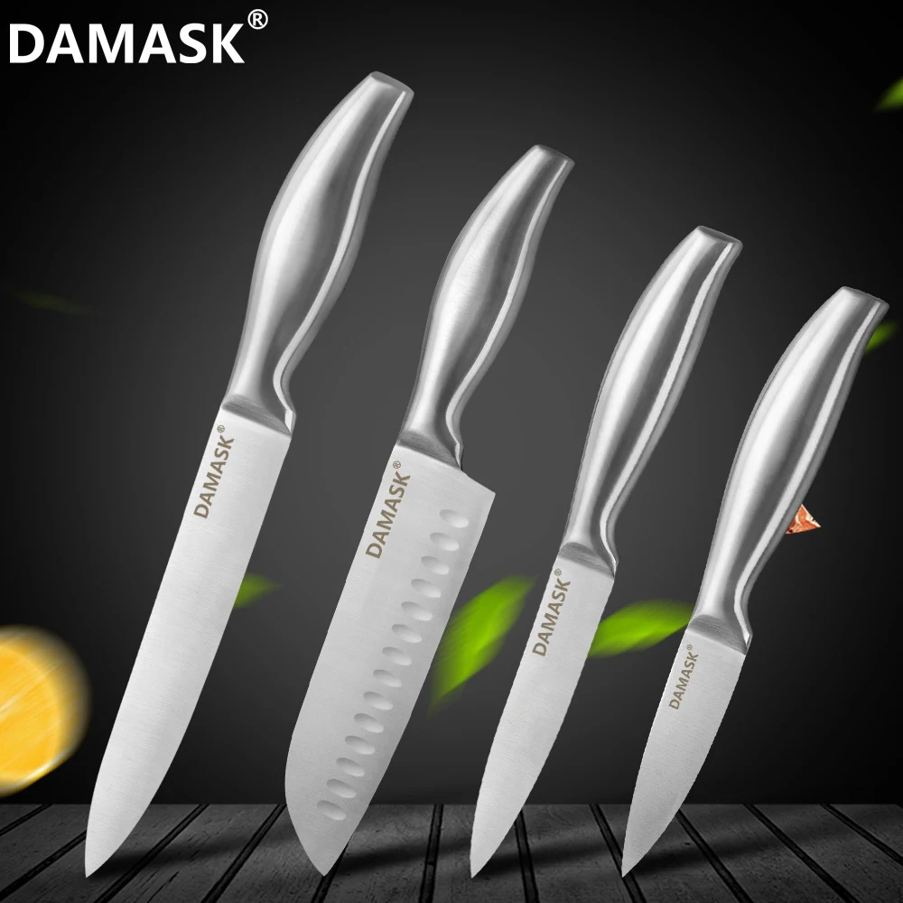 

4 Pcs Cutlery Knives Set Kitchen Knife 7cr17 Stainless Steel Chef Knife Kitchen Paring Utility Santoku Chef Slicing Cooking Tool