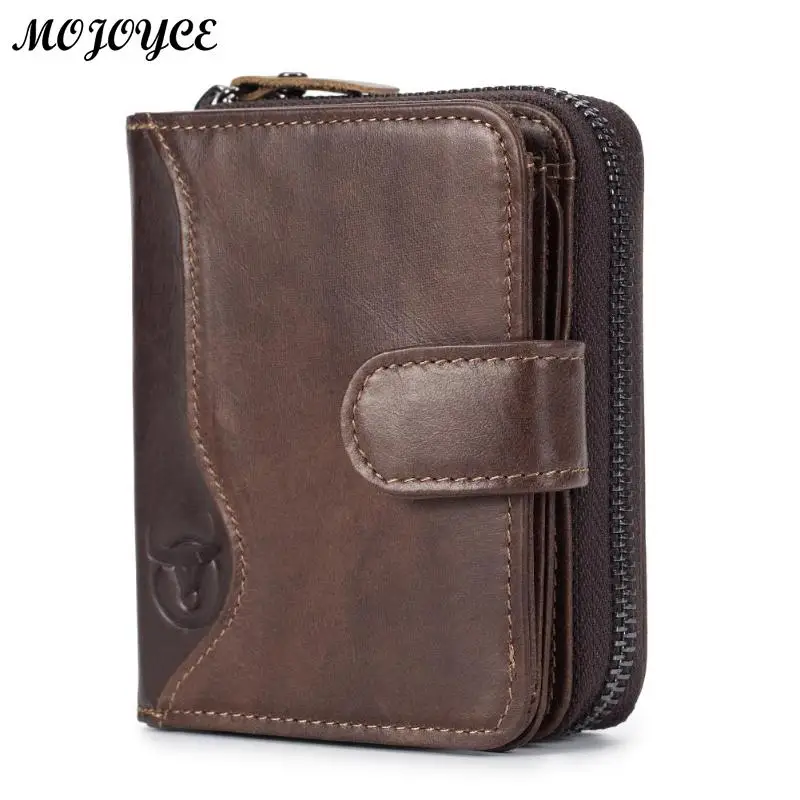 

Bullcaptain RFID Men Wallet Vintage Genuine Leather Driving Licence Bag Male Card ID Holder Slots Coin Bag Portable Zipper Purse