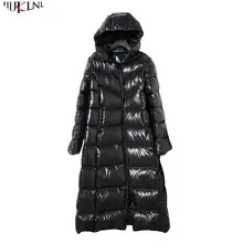 Новая женская зимняя куртка на утином пуху, длинное винтажное пальто с капюшоном, теплая утолщенная верхняя одежда черного цвета, свободная верхняя одежда, AC206
