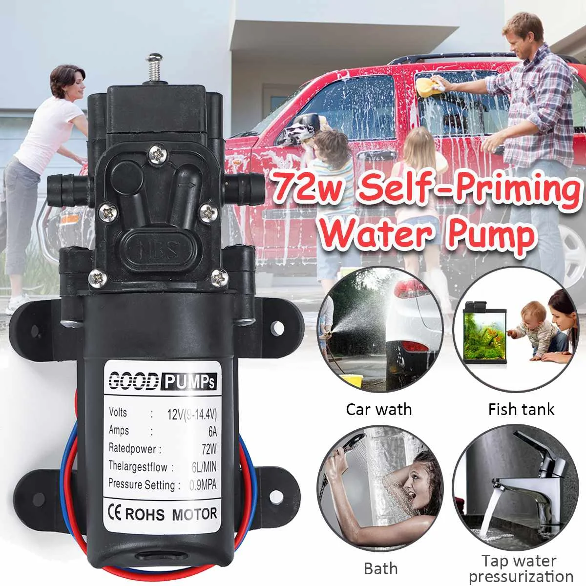 

Small High Pressure Water Pump 12V 6L/min Diaphragm Automatic Switch Car Washer Pumps 10mm Agricultural Irrigation Sprayer Pump