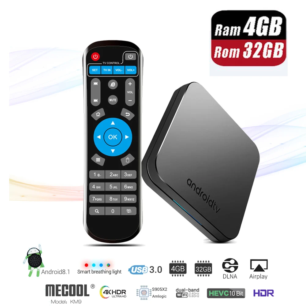 

Mecool S905X2 Smart Android 8.1 TV Box 4GB RAM DDR4 32GB ROM 2.4G/5G WiFi BT 4.1 Set Top Box 3D 4K 2.4G/5.8G WiFi Media Player